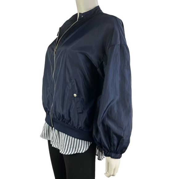 Promesa Bomber Jacket Pinstripe Shirttail Hem Womens Size L - NWT - Picture 4 of 10